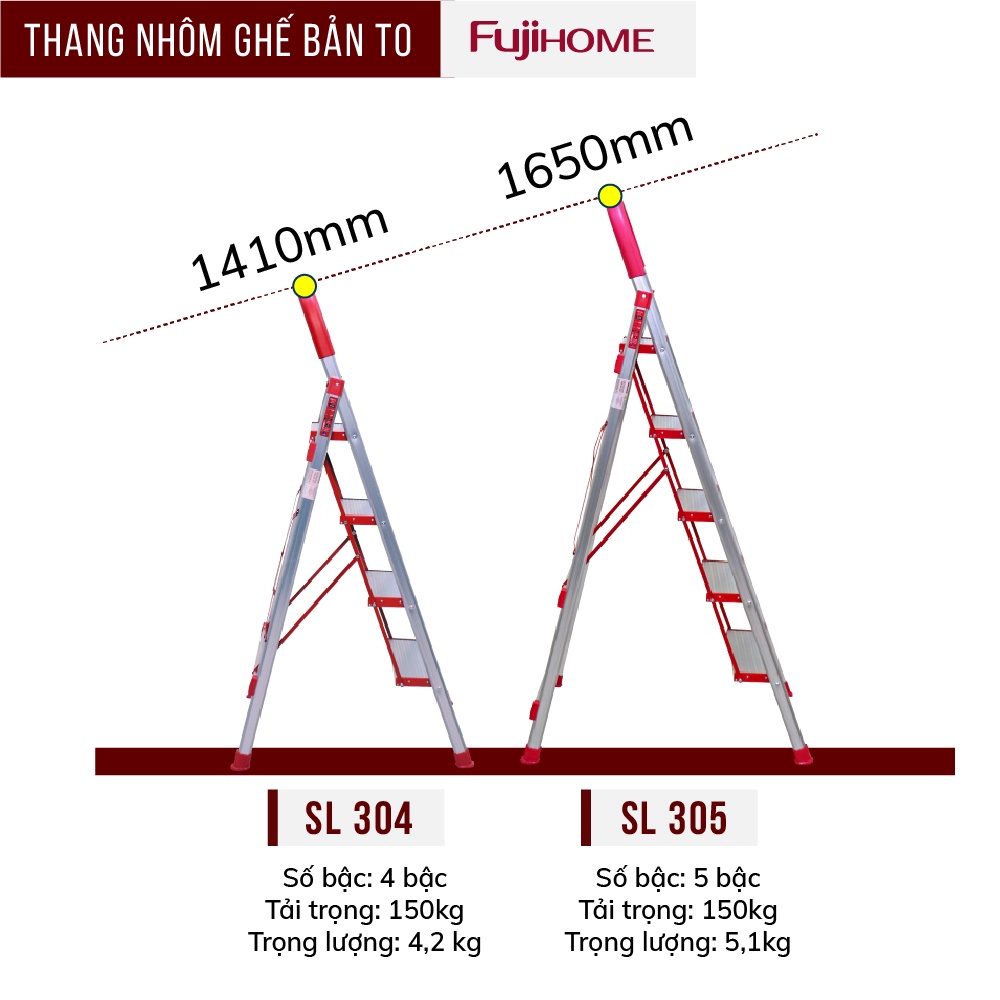 Thang ghế nhôm tay vịn chữ a bản to 3 - 4 - 5 bậc từ 1,2m - 1 - ảnh sản phẩm 6