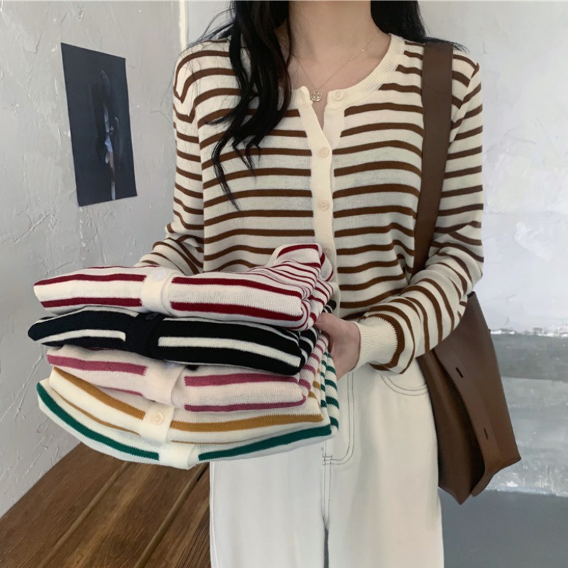 Áo khoác Cardigan mỏng tay dài dáng ngắn phong cách Retro
