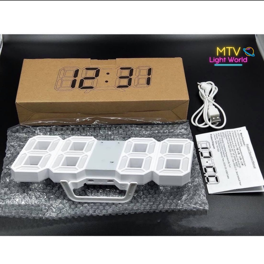 Đồng hồ LED 3D để bàn làm việc, treo tường trang trí phong cách Vintage, TN828 hiển thị nhiệt độ, báo thức - MTV Store