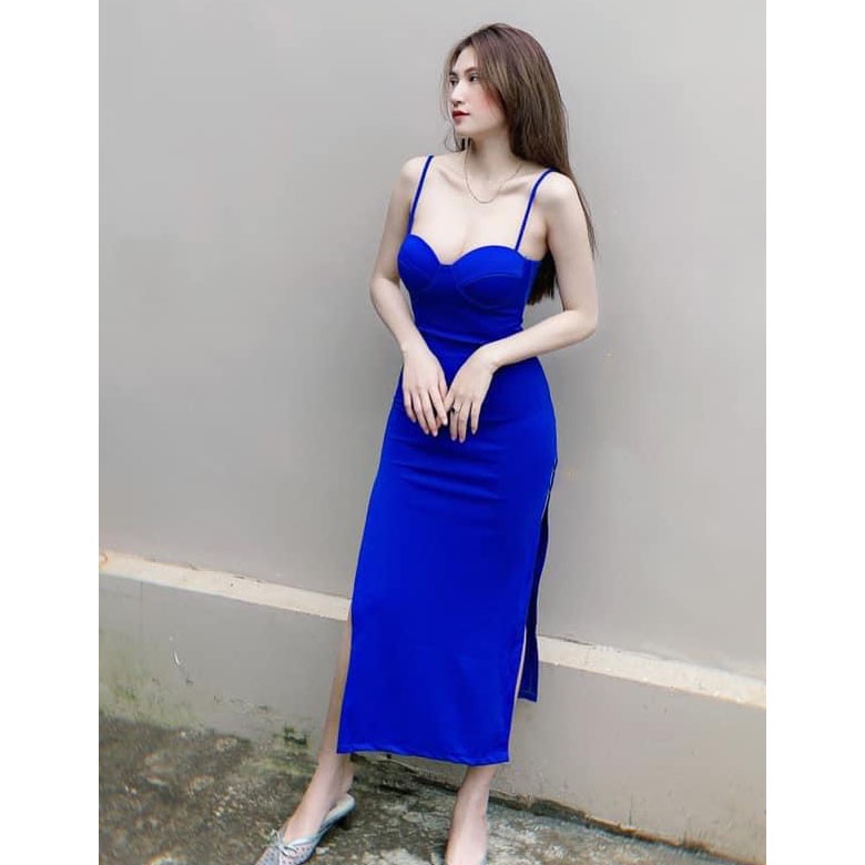 HCM] Đầm Body Dáng Dài (Có Mút Ngực) Xẻ Tà 2 Bên Cao Cấp Thời Trang Nữ Sam Closet Free Size 40-55kg
