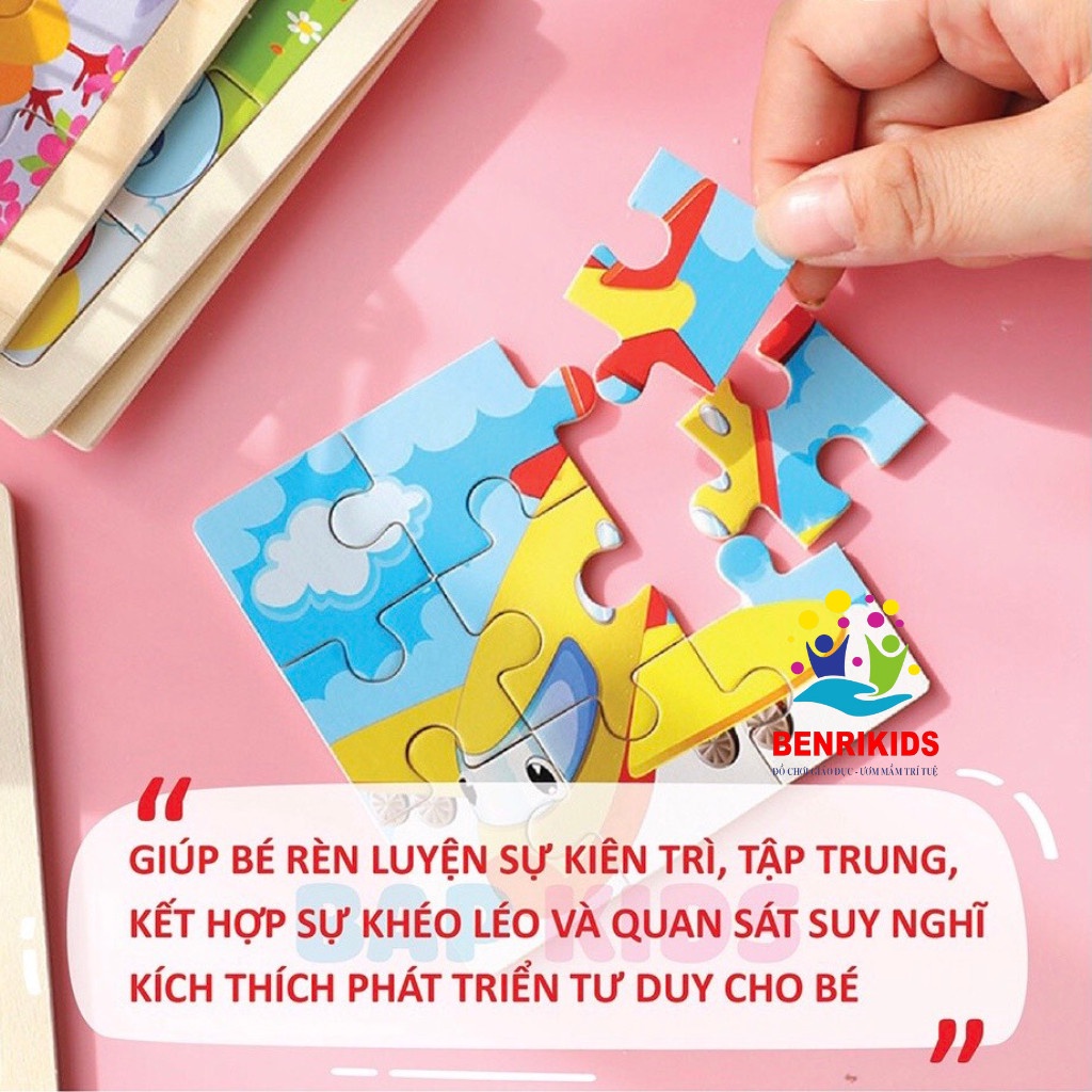 Đồ Chơi Tranh Ghép Gỗ, Set 5 Tranh Lắp Ráp 9 Mảnh Nhiều Chủ Đề Cho Bé Lựa Chọn
