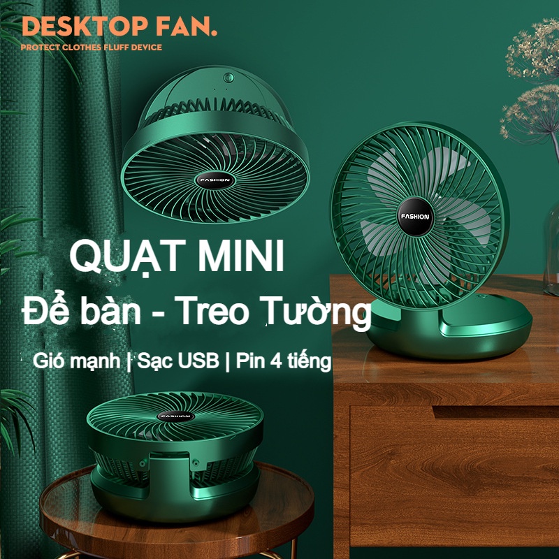 Quạt Tích điện Treo Tường để Bàn Mini  Dung Lượng Pin Cao Thiết Kế Sang Trọng Treo Nhà Vệ Sinh Ngọc 