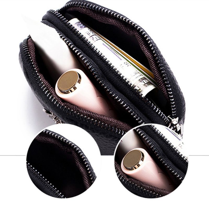 Ví Đựng Tiền Xu Mini Bằng Da Thật Hai Khóa Kéo Đôi Dành Cho Nữ Mới