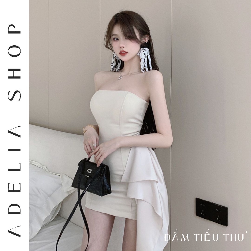 「ADELIA」Đầm Dự Tiệc Màu Kem D04 Sang Chảnh Ôm Body Tôn Dáng Phong Cách Hàn Quốc, Đầm Tiểu Thư Dáng Body Đính Vạt