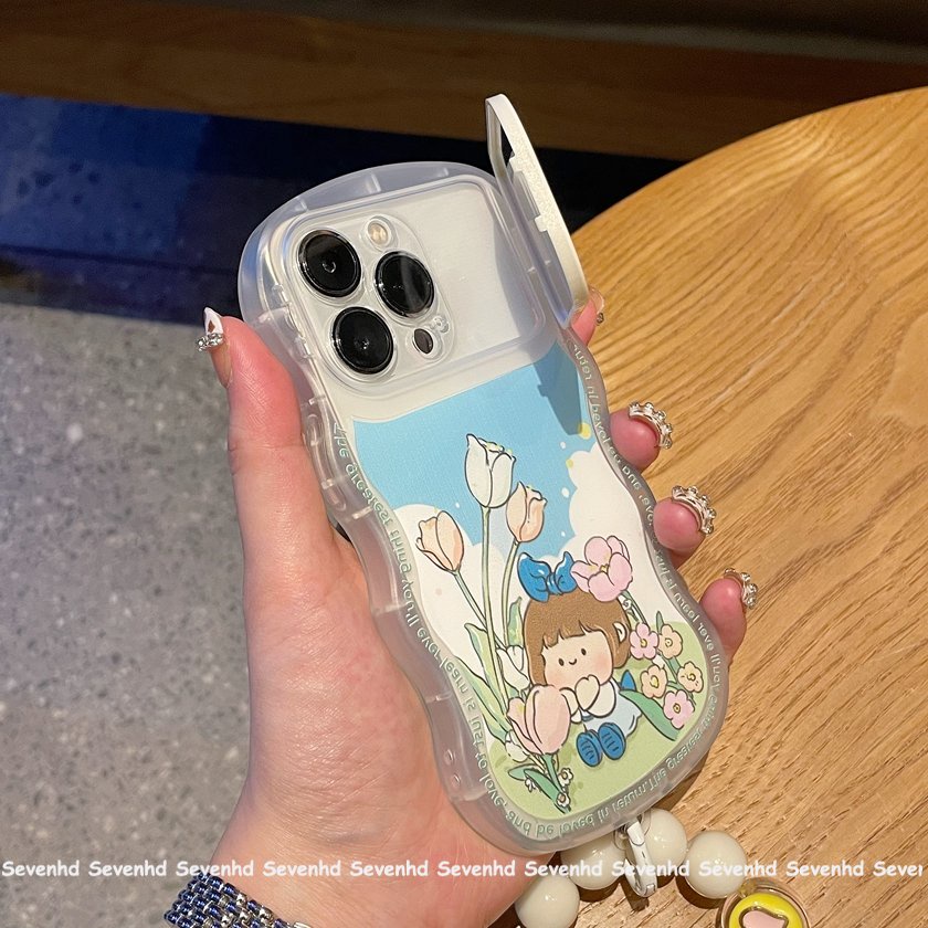 Ốp Điện Thoại Mềm Họa Tiết Cô Gái Hoạt Hình Gắn Gương Trang Điểm Cho iPhone 14 13 12 11 Pro Max Xs Max Xr X