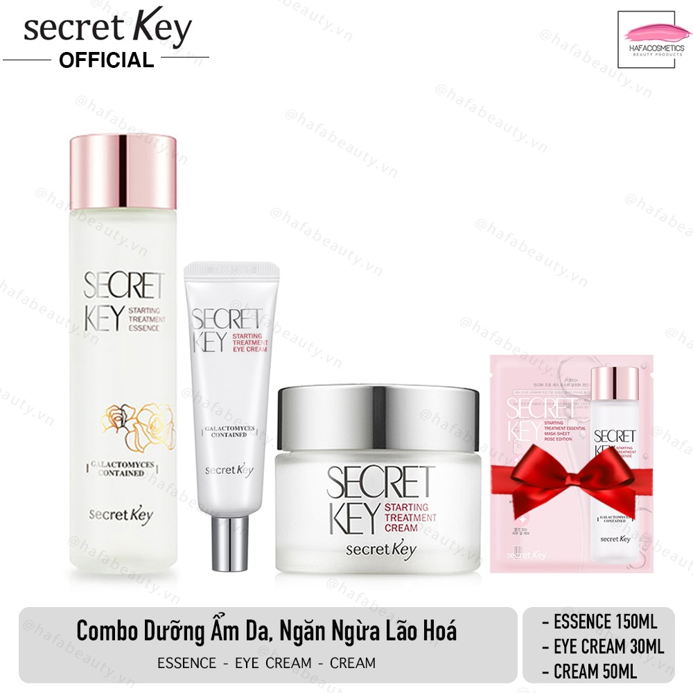 Bộ 3 sản phẩm dưỡng ẩm da, chống lão hóa Secret Key Starting Treatment + Tặng kèm 1 Mặt nạ Secret Key (Rose)