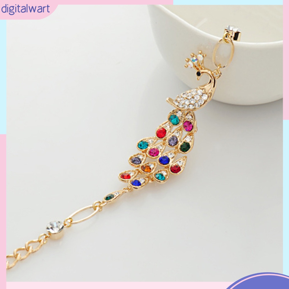 Vòng Đeo Tay Kim Loại Hình Chim Công Đính Đá Vintage Cho Nữ