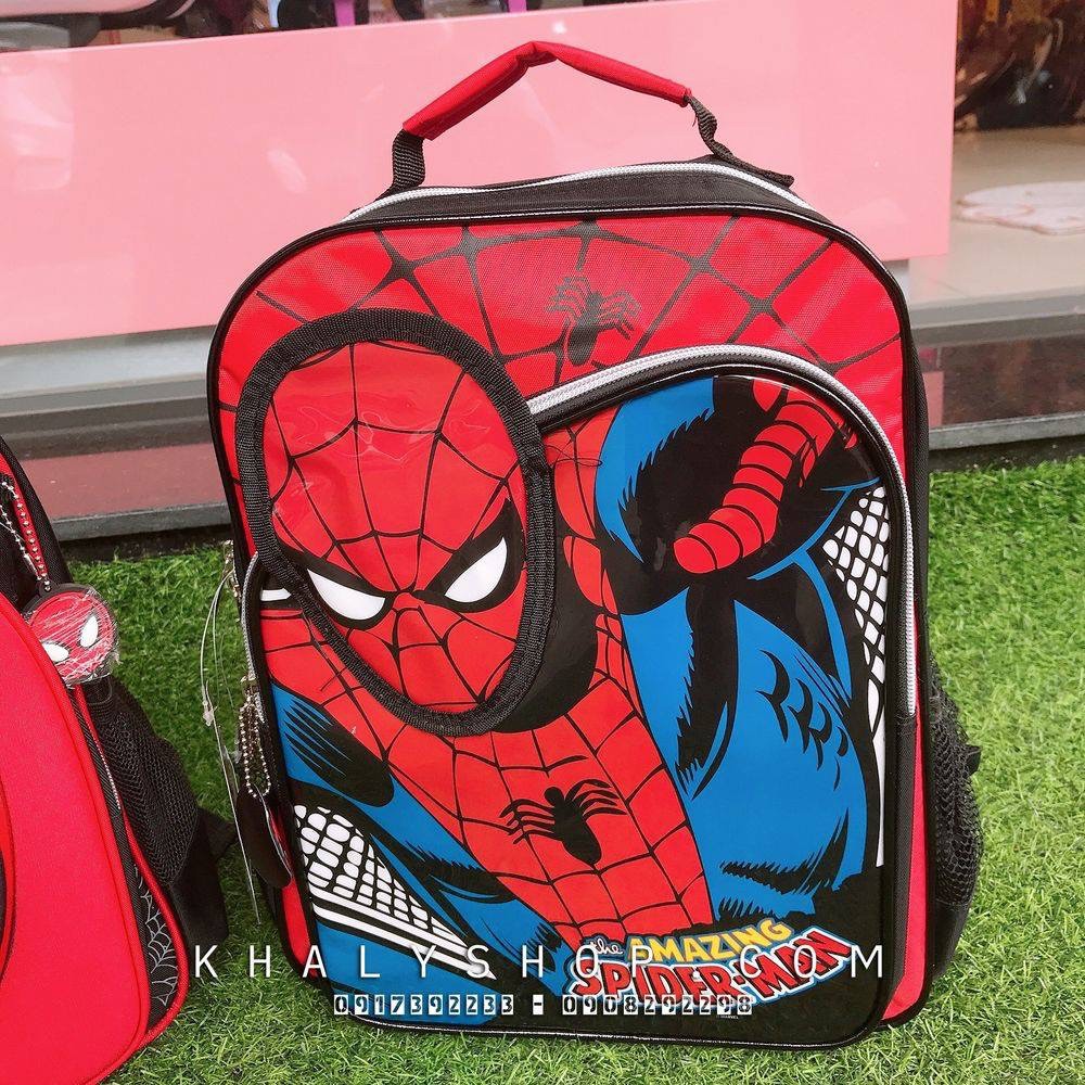 Balo 14&quot; 2 ngăn hình người nhện Spiderman nổi màu đen đỏ cho học sinh bé trai (Thái Lan) - 640SPNG5006355 - (30x12x36cm)