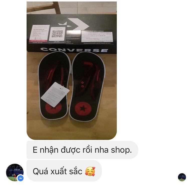 Dép CONVERSE đen quai đen l0g0 đỏ chính hãng