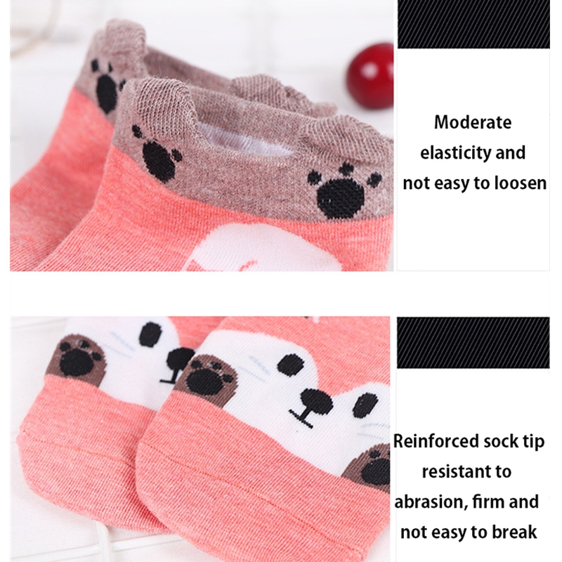 Kawaii Animal Printed Ankle Socks Women Girl Cat Slipper Socks Target 100 Cotton Loafer Socks Low Cut Socks Non Slip White Socks