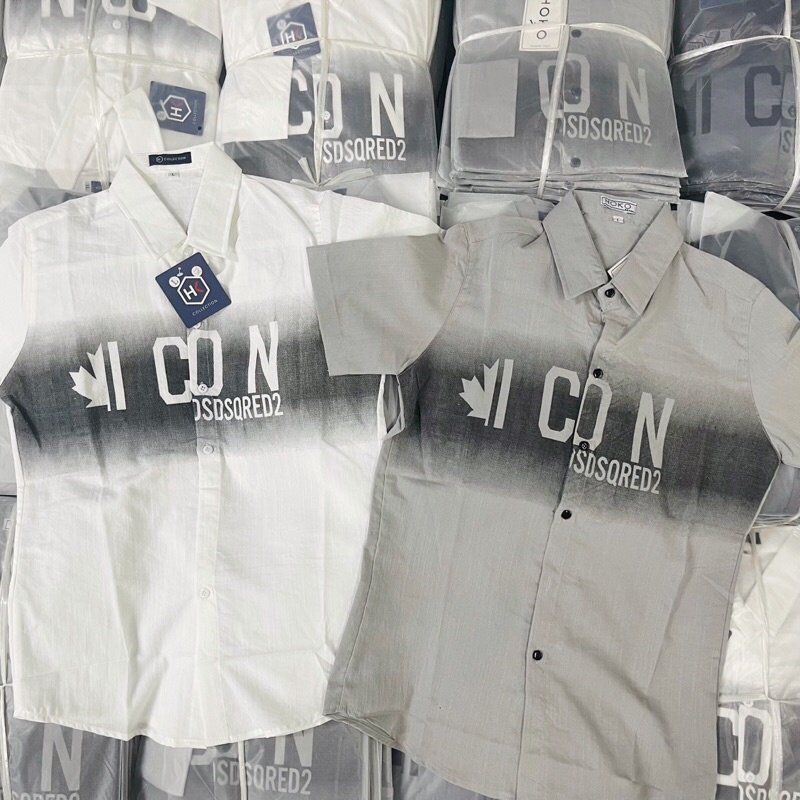 Áo sơ mi nam nữ ngắn tay chất liệu vải đũi in chữ ICON phong cách thời trang công sở tinh tế và sang trọng