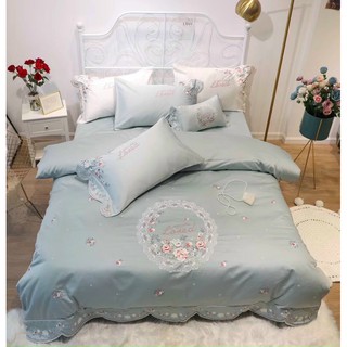 BỘ CHĂN GA LỤA THÊU HOA