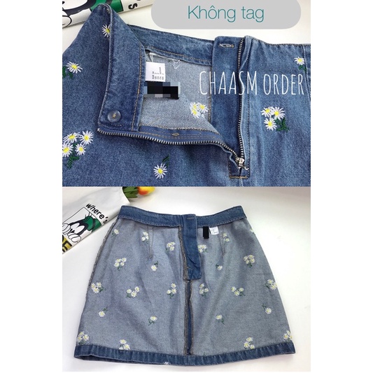 Chân váy jean thêu hoa A-line/ mini skirt SẴN