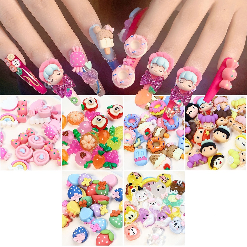 Set 20 Phụ Kiện Trang Trí Móng Tay 3D Bằng Nhựa Resin Chống Thấm Nước Hình Hoạt Hình Tinh Tế DIY