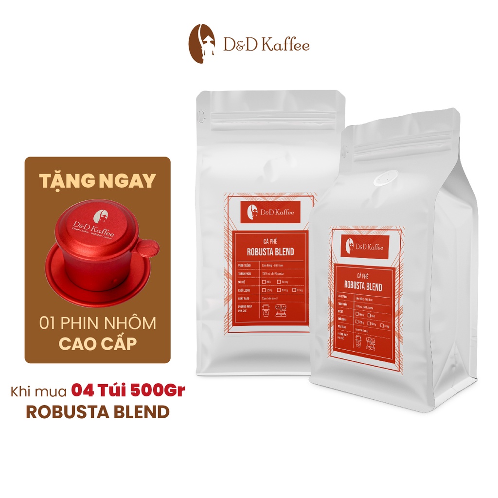 [Tặng Phin] Cà phê Pha Phin Robusta Blend, cà phê nguyên chất 100% - 02kg - D&amp;D Kaffee