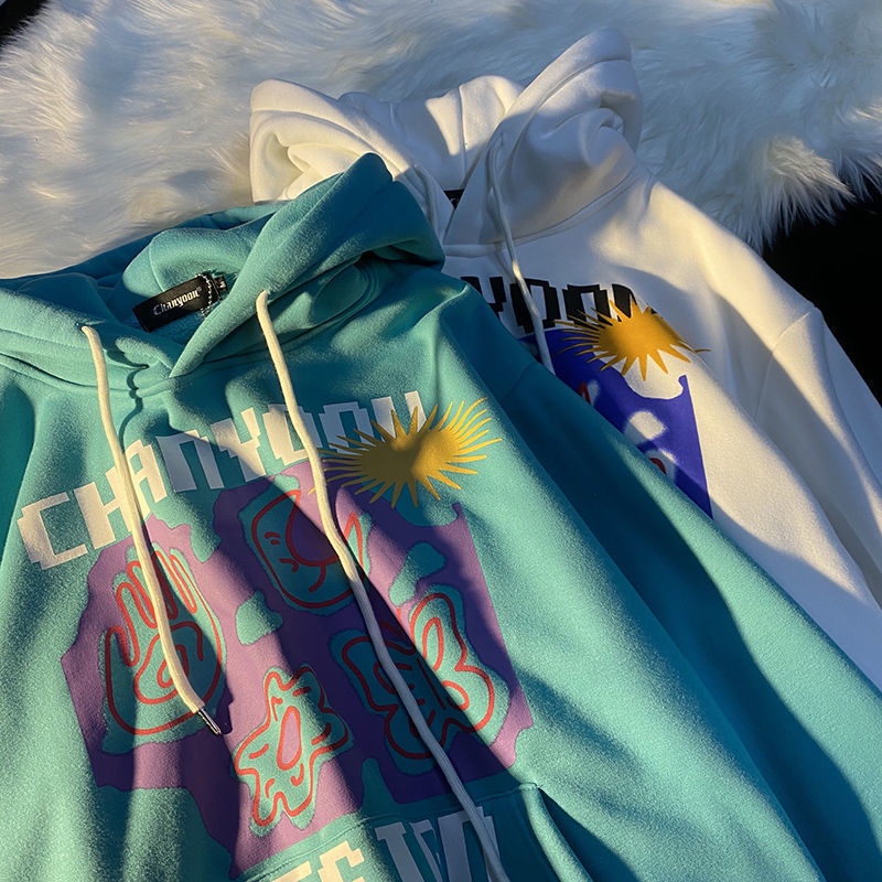 Áo Hoodie Tay Dài Dáng Rộng In Họa Tiết Graffiti Màu Trơn Dễ Phối Đồ Thời Trang Mùa Thu Cho Nam Size S-4XL