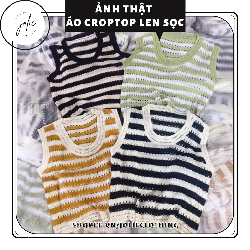 Áo len nữ sát nách, áo tanktop len ba lỗ croptop kẻ sọc ngang form đẹp