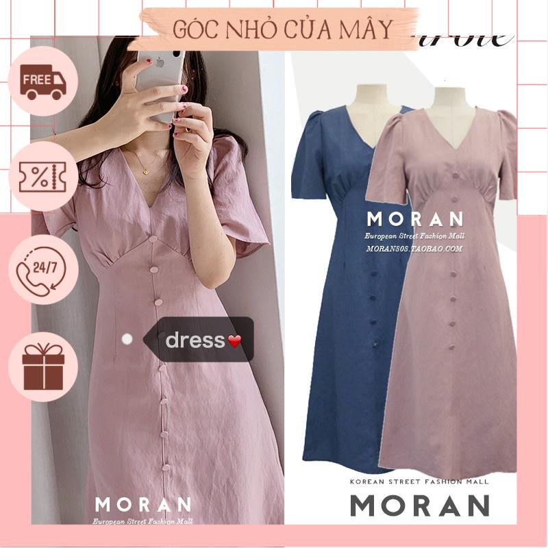 (HÀNG ORDER) Đầm MORAN cổ V khuy dọc thun ngực GNCM