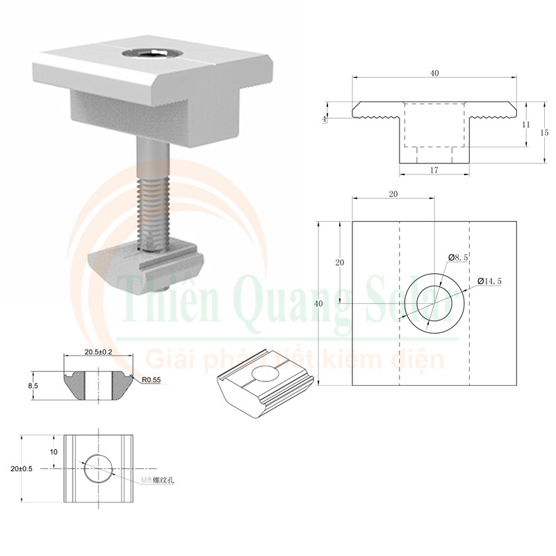 Kẹp giữa tấm pin năng lượng mặt trời 30mm,35mm,40mm chất liệu nhôm AL6005-T5