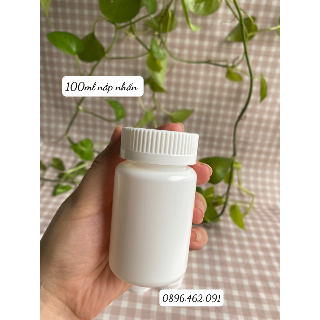 Chai lọ nhựa PP đựng viên nang,viên nén, viên hoàn, dược phẩm  100ml đi kèm màng siu tự dính,hút ẩm 1g
