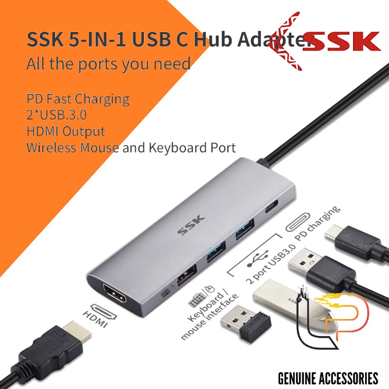 CÁP CHUYỂN TYPE-C RA 2 USB 3.0 + USB 2.0 + HDMI + PD SSK SC 102