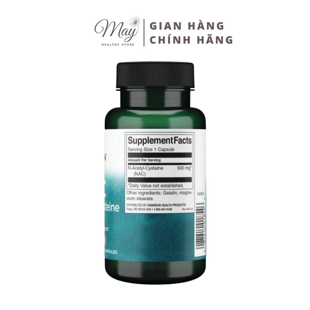 Viên Uống Swanson NAC N-Acetyl Cysteine Chống Oxy Hóa Bảo Vệ Gan Thận Tăng Cường Glutathione (100 Viên/Lọ)