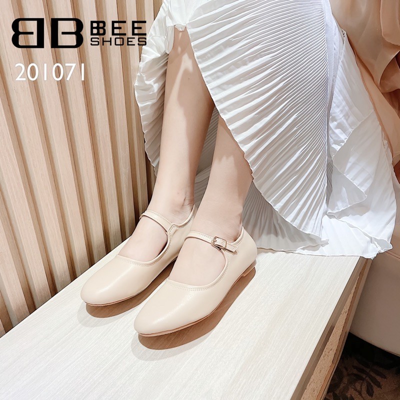 BEESHOES - GIÀY BÚP BÊ NỮ MŨI TRÒN QUAI NGANG DA MỀM - GIÀY BÚP BÊ NỮ ĐẾ BỆT SẴN MÀU ĐEN - BE - TRẮNG 201071