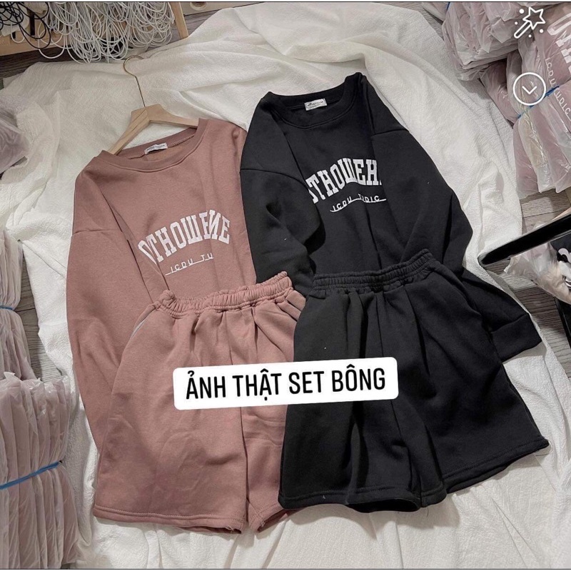 Set bộ nỉ nữ thu đông áo sweater kèm quần hai màu nâu đen Nhungkudo kèm ảnh thật