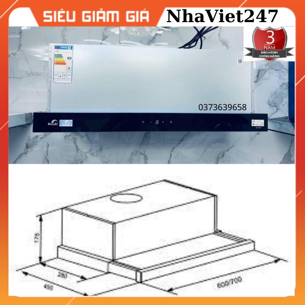 Máy hút mùi BAUER -BC 6002B-60cm, Máy hút khói ,khử mùi bếp,nhỏ,ngon,bền,đẹp,hút khoẻ,chạy êm,chính hãng,BH 24 Tháng