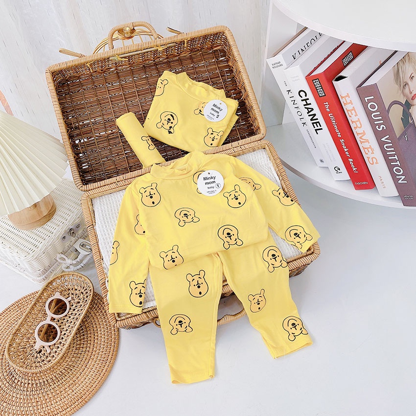 Bộ Quần Áo Dài Tay Thun Lạnh Cổ 3 Phân In Nhiều Hình Gấu Dễ Thương Cho Bé Từ 8-17kg  Mã TL04