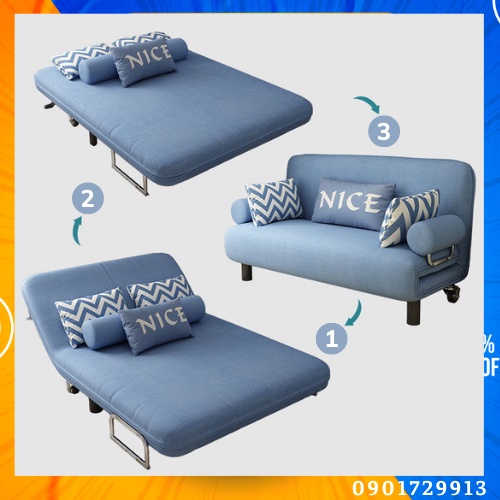 [Tặng bộ 2 gối ôm] Ghế Sofa giường nằm bọc nỉ 2 màu nâu xanh, Sofa bed đa năng cao cấp - Nội thất lắp ráp phòng khách