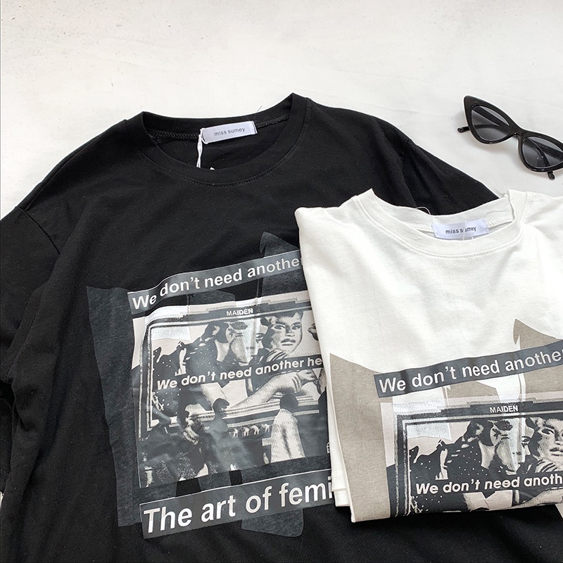 NUZIRO  Áo Thun Tay Ngắn Cổ Tròn Màu Trắng Đen Thời Trang Cho Nữ