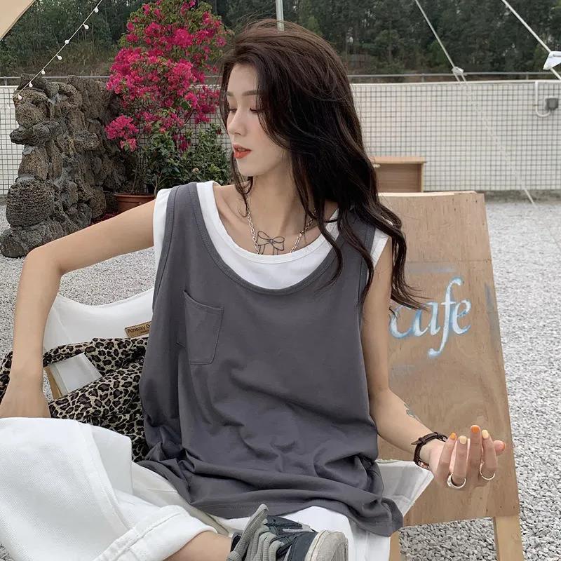 Áo Sát Nách Giả Hai Lớp Dáng Rộng Thời Trang Mùa Hè 2022 Mới Cho Nữ