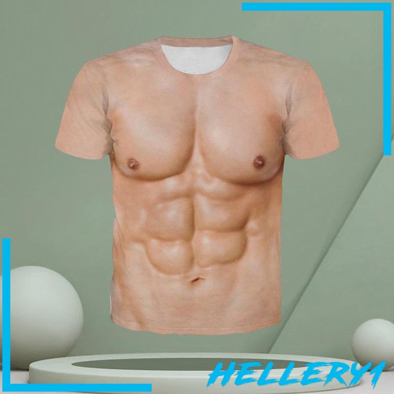 [Hellery1] Áo Thun Nam Nữ Tay Ngắn In Hình Cơ Bắp 3D
