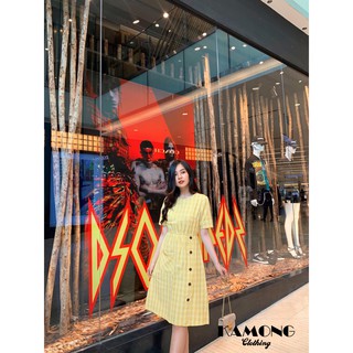 [HÌNH THẬT] Đầm maxi caro đính nút dừa (Vàng)