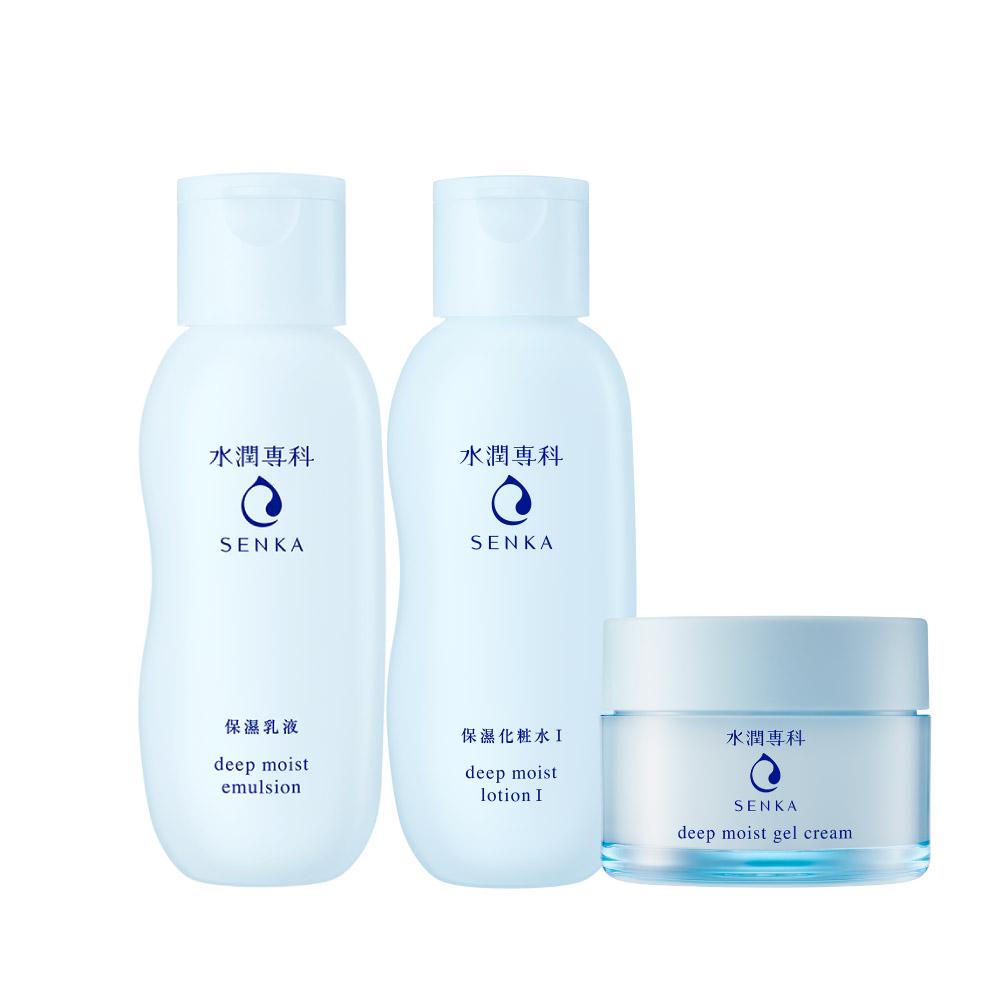 Combo Nước cân bằng, Sữa dưỡng cấp ẩm &amp; Mặt nạ ngủ dưỡng ẩm chuyên sâu Senka Deep Moist (200ml + 150ml + 50g)