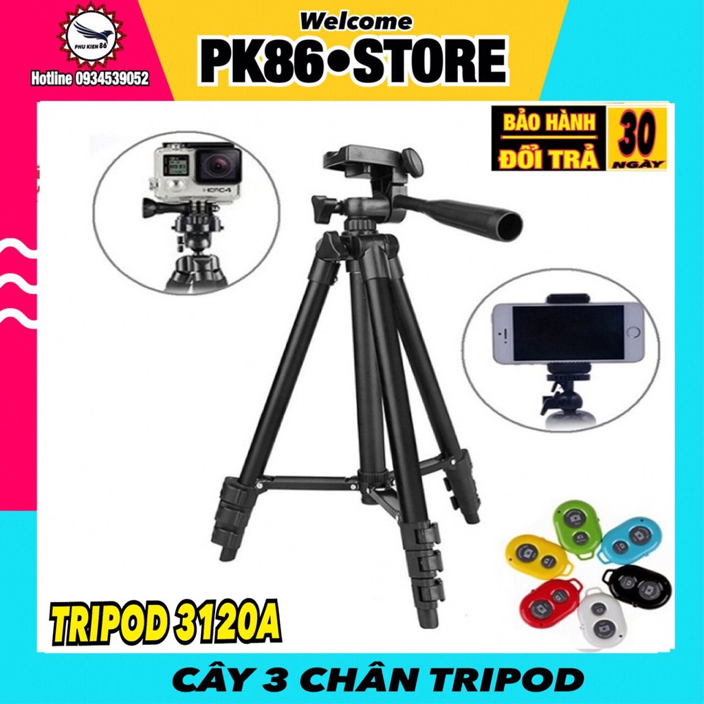 Gậy chụp ảnh, giá đỡ điện thoại, cây Tripod livestream tự sướng 3 chân 3120A, selfie