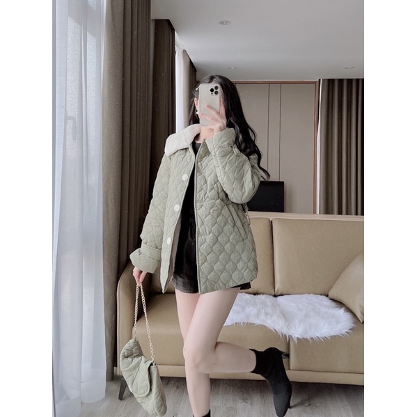 [Mã 33FASHIONSALE giảm 12% đơn 99K] Áo phao nữ trần trám lót lông kiểu hàn quốc tặng kèm túi đeo