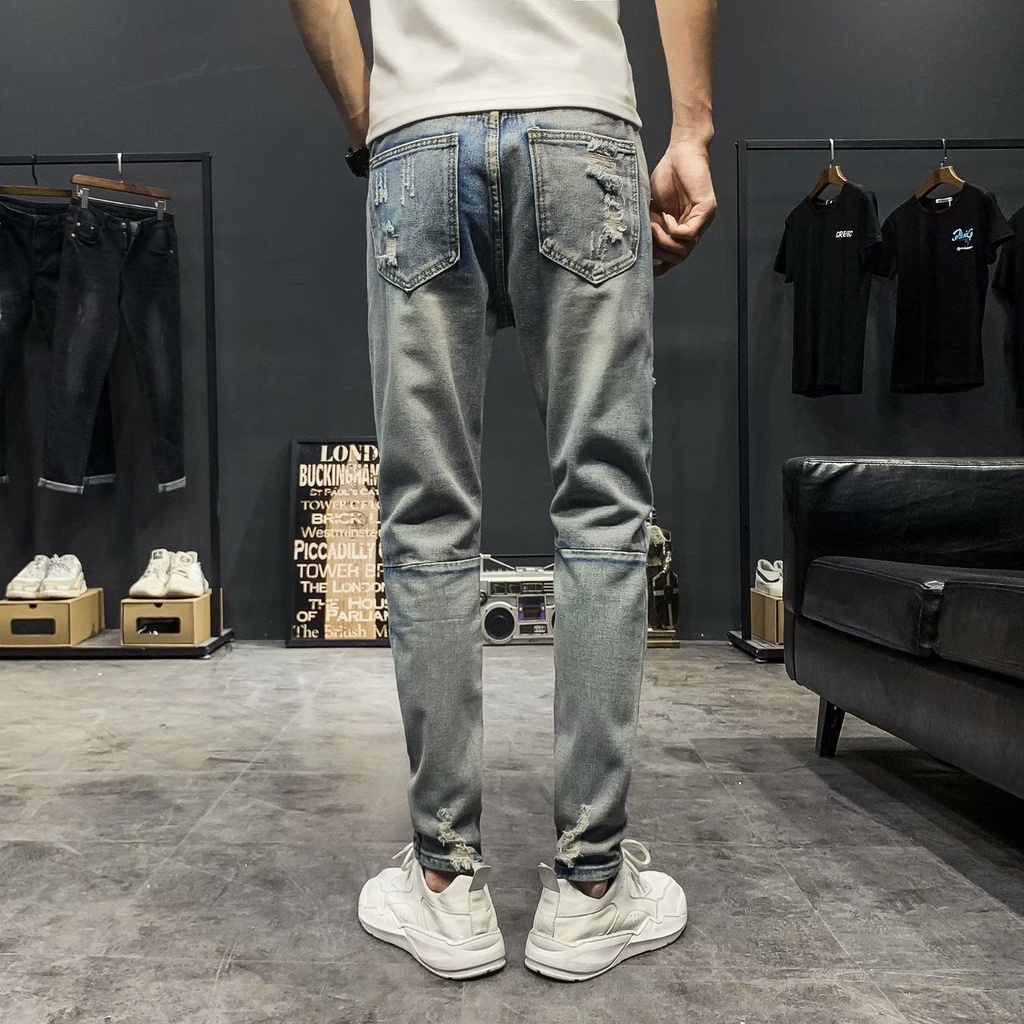 Quần Jeans Dài Phối Vết Rách Cá Tính Thời Trang Nam