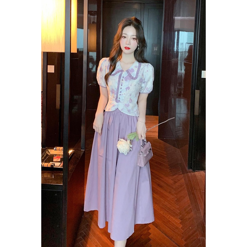 Set Áo Và Chân Váy Lưng Cao In Họa Tiết Phong Cách Mới 2023 Cho Nữ