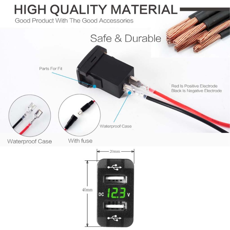 Tẩu sạc xe hơi hai cổng USB 12V 40×20mm có đèn LED dành cho Suzuki Toyota