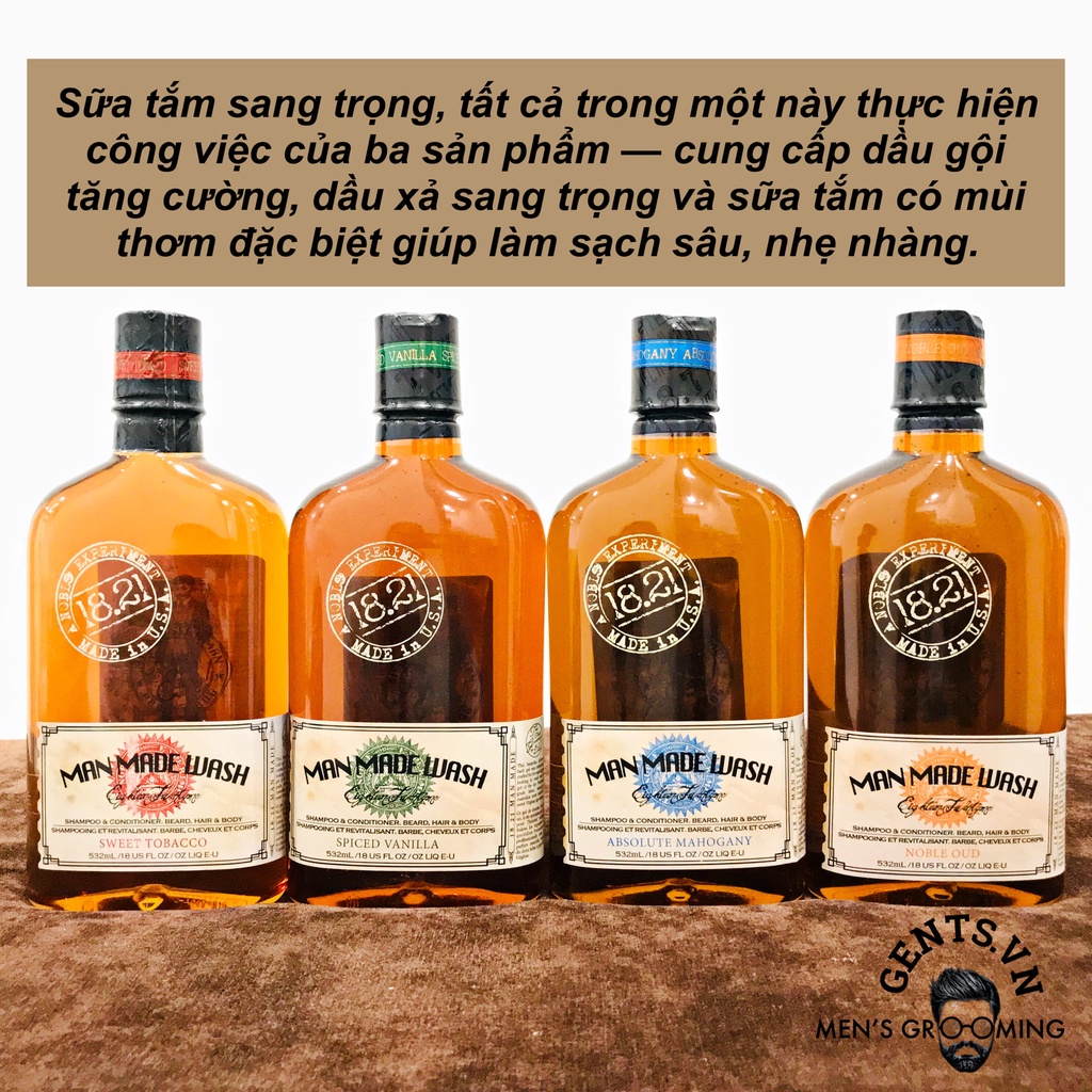 Sữa tắm, dầu gội xả 3in1 cho nam 18.21 Man Made Wash Absolute Mahogany 532ml/950ml hương nước hoa thơm lâu