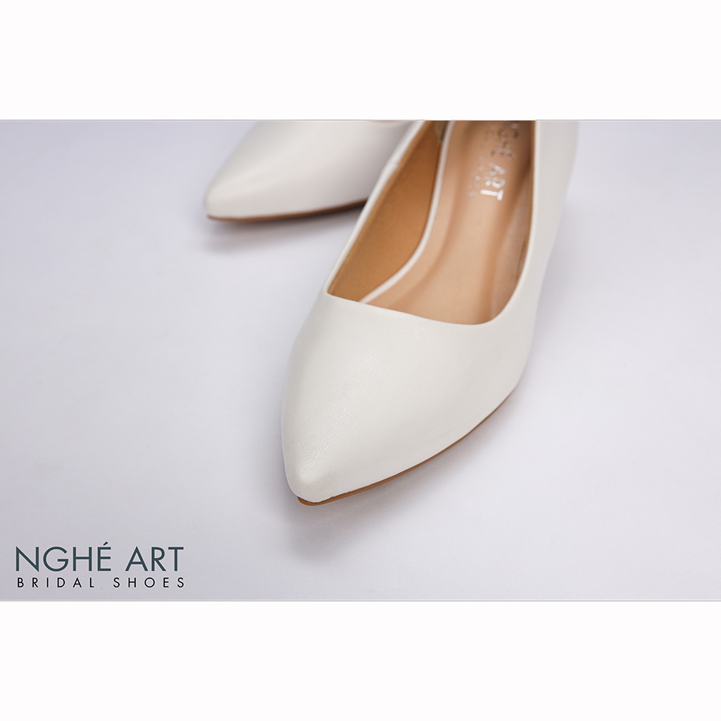 Giày cưới Nghé Art basic gót vuông 274 trắng
