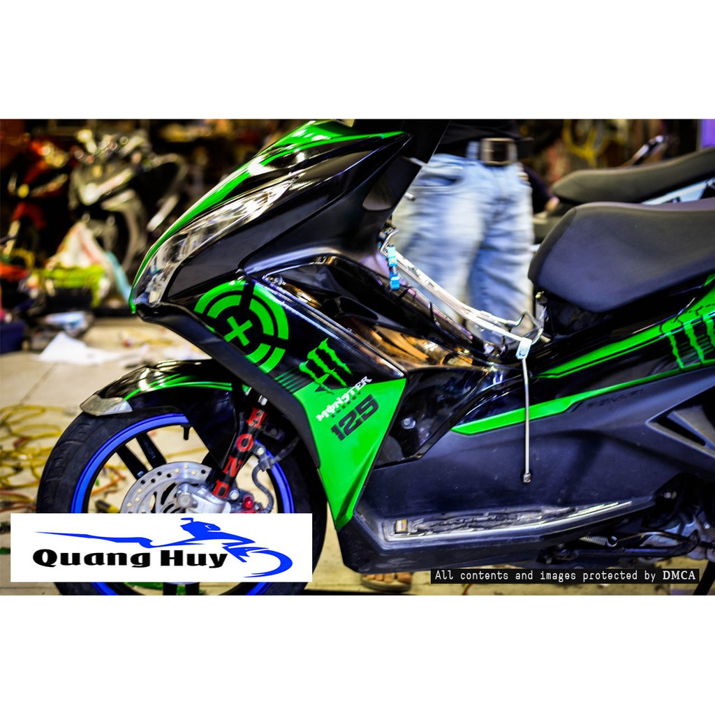 Tem trùm air blade đen xanh lá monster đời 2013-2014-2015, độ team trùm ab dán phủ dàn áo xe xanh đen rẻ đẹp