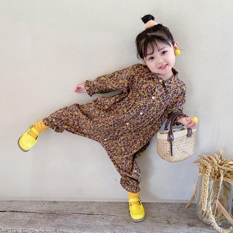 Bộ áo liền quần phối nút thời trang Hàn Quốc cho bé gái