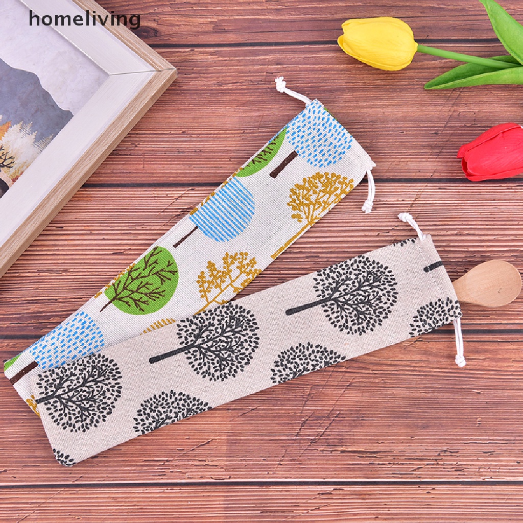 Túi Dây Rút Đựng Muỗng Đũa Bằng Vải Lanh Cotton Tiện Dụng