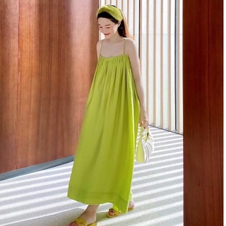 Đầm maxi 2 dây dáng dài rộng chun ngưc, váy 2 dây đi biển bầu bí form mặc thoải mái