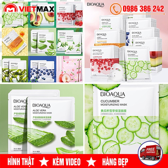 Mặt Nạ Giấy Trái Cây Dưỡng Da Cấp Ẩm Trắng Da Bioaqua Chiết Xuất Lô Hội, Việt Quất, Mật Ong