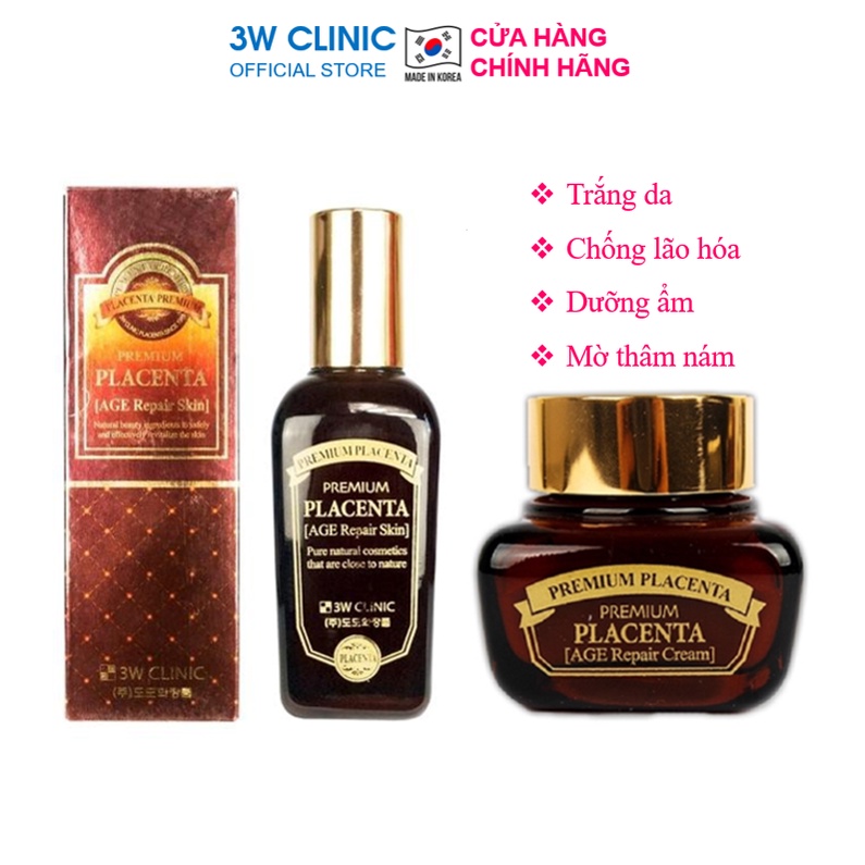 Bộ dưỡng da - Bộ dưỡng trắng da tinh chất Nhau Thai Cừu 3W Clinic Hàn Quốc [Serum+Kem Dưỡng]