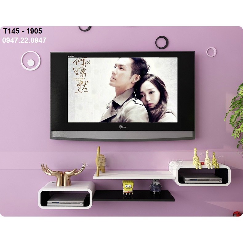 Kệ Tivi Treo Tường T145 Gỗ Lõi Xanh Chống Ẩm Cao Cấp + Tặng 10 hình tròn gỗ 3D dán tường.